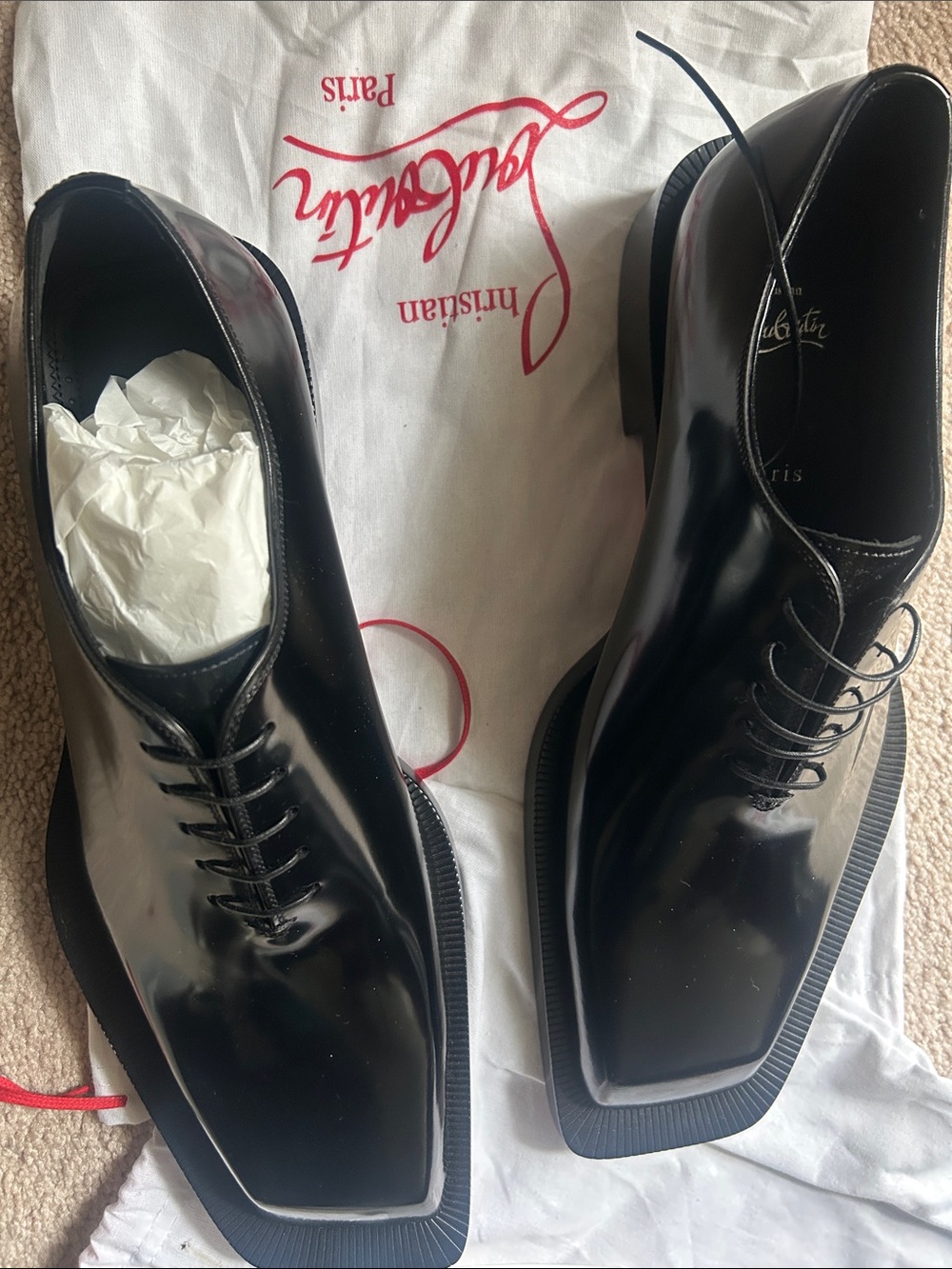 Christian Louboutin Black Patent Leather Square-Toe Oxfords